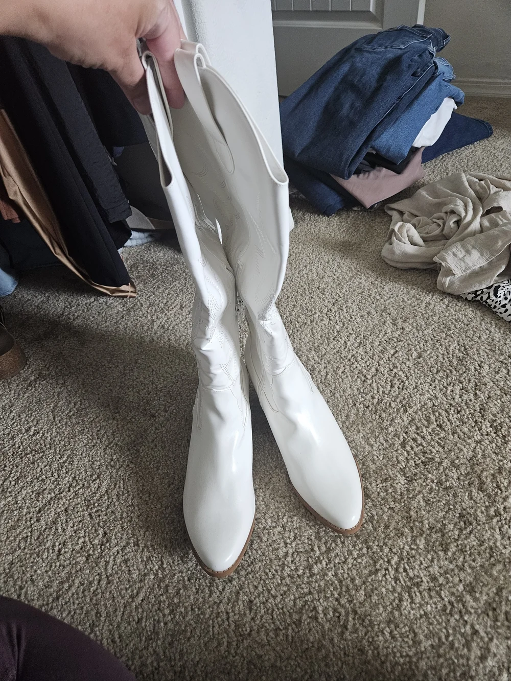 Source Unknown White Over-the-Knee Western Boots